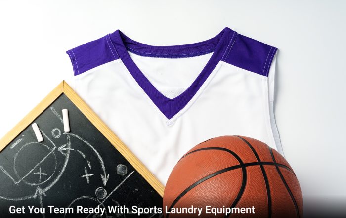 A collection of sports wear and equipment. Coronet Equipment stands ready to help your team wash its sports apparel.