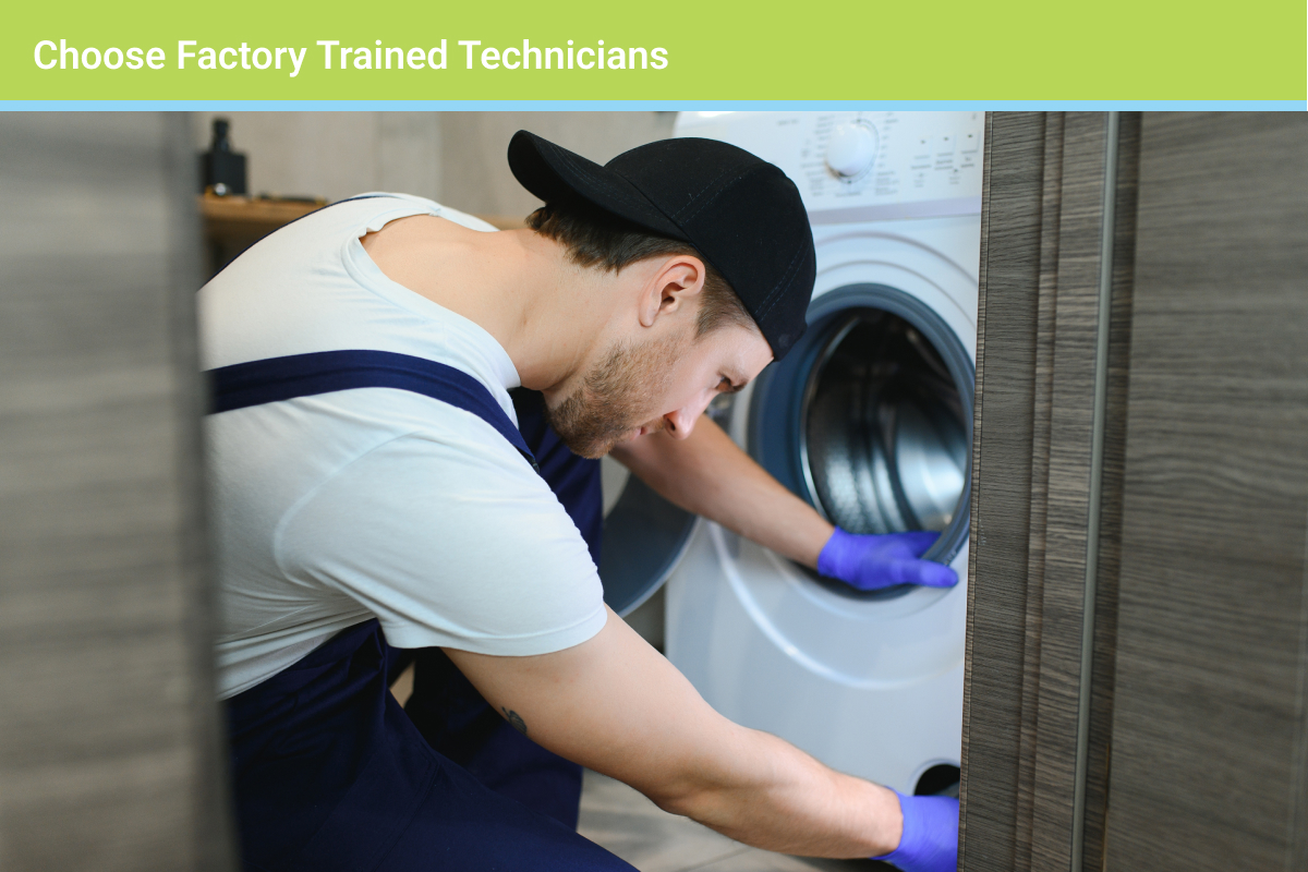 A man repairing a washing machine. Coronet Equipment and its factory trained professionals are ready to help you when your machines break down.